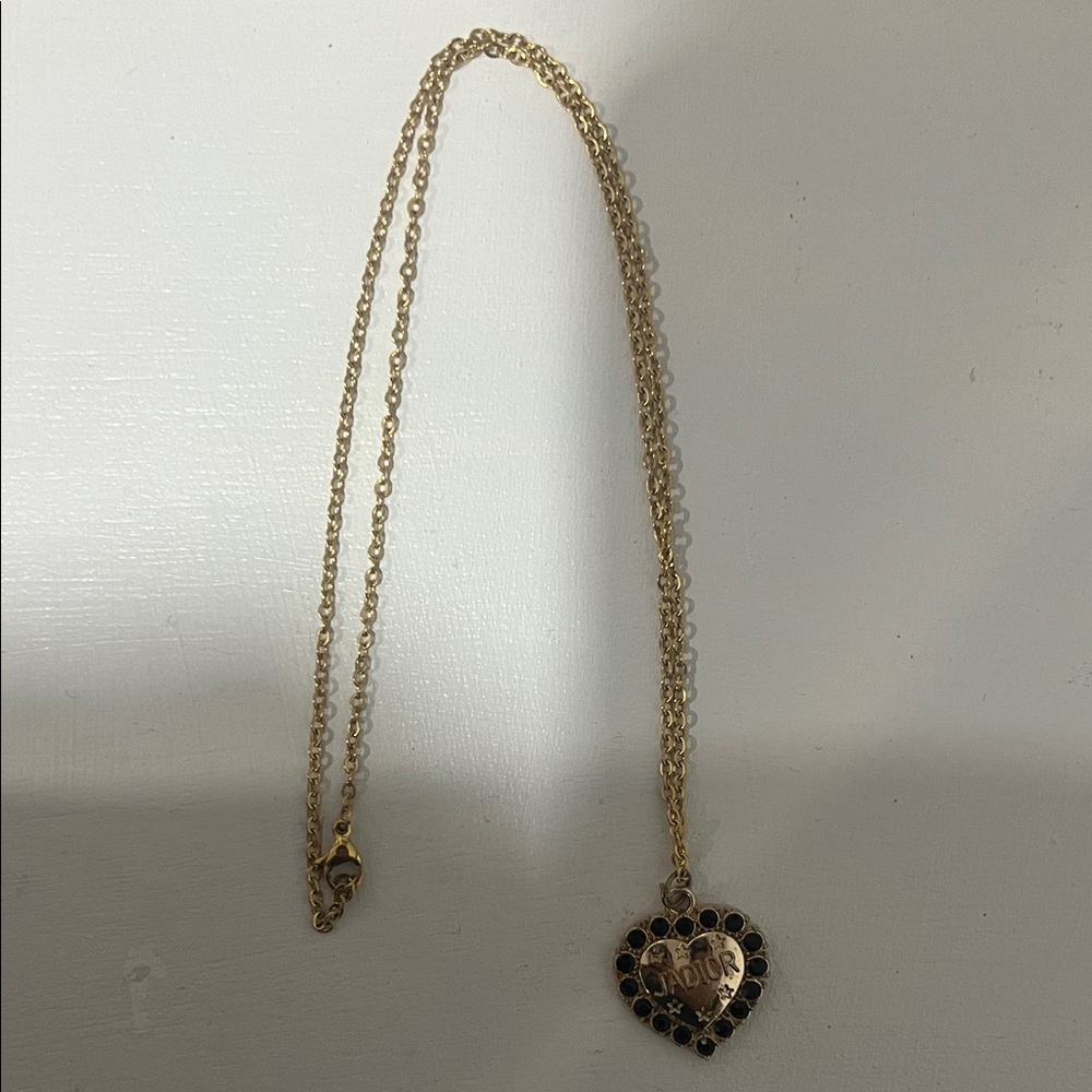 Dior Gold Necklace with Black Heart Pendant